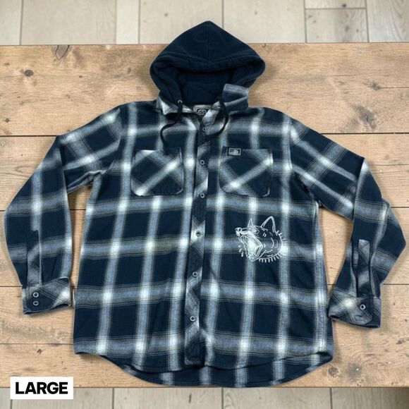 Lurking Class Other - Lurking Class Flannel Shirt Hoodie Mens L Black Plaid Button Up Hooded Dog